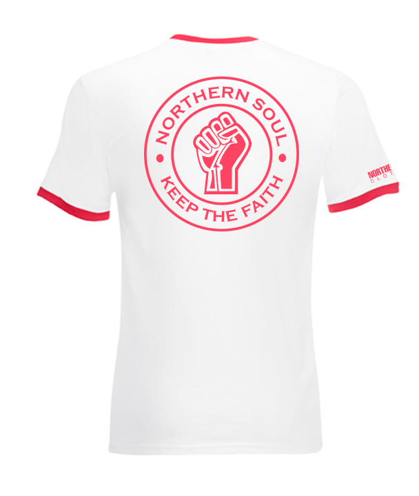 White & Red Large Back Print Ringer Tee