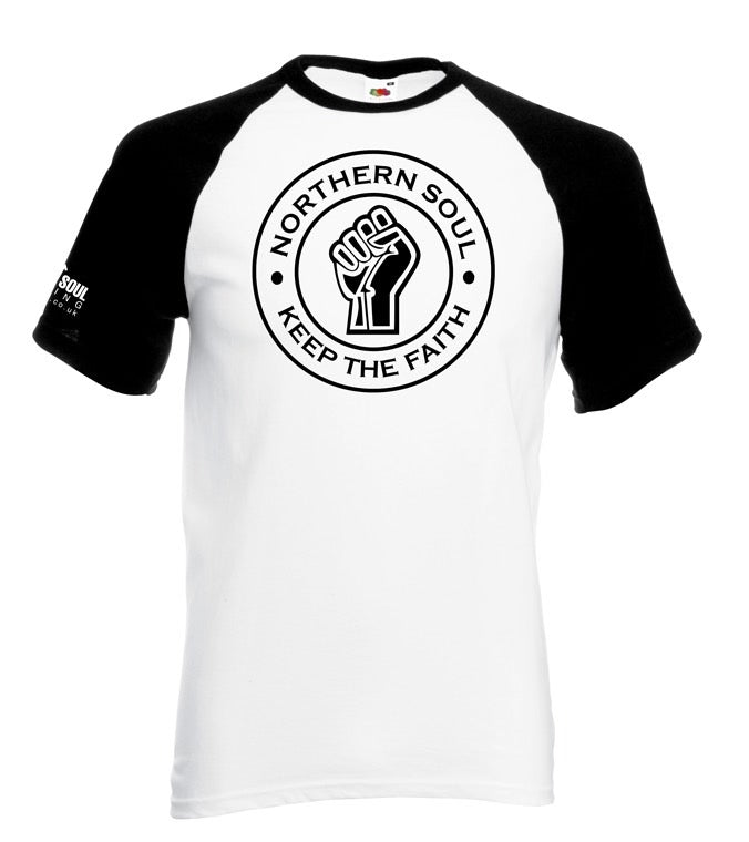 White & Black Large Front Print Baseball Tee