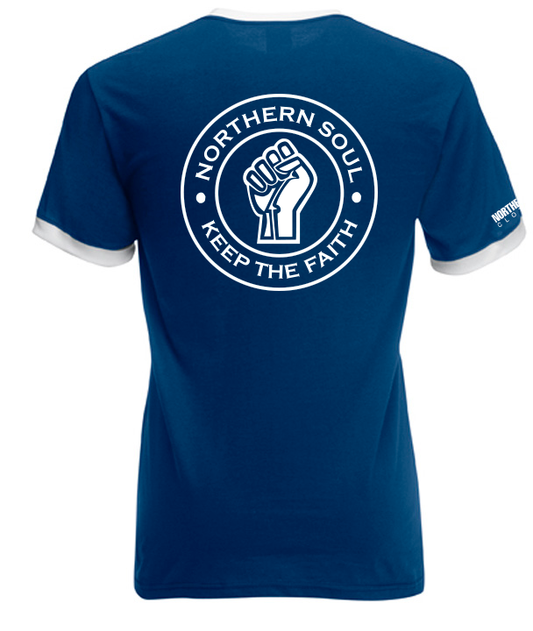 Dark Blue Small & Large Print Ringer Tee