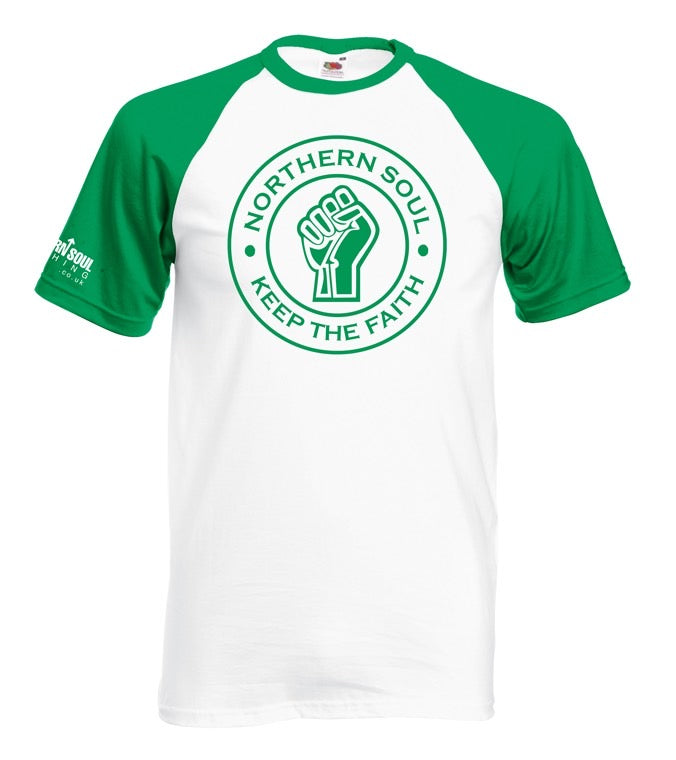 White & Light Green Large Front  Print Baseball Tee