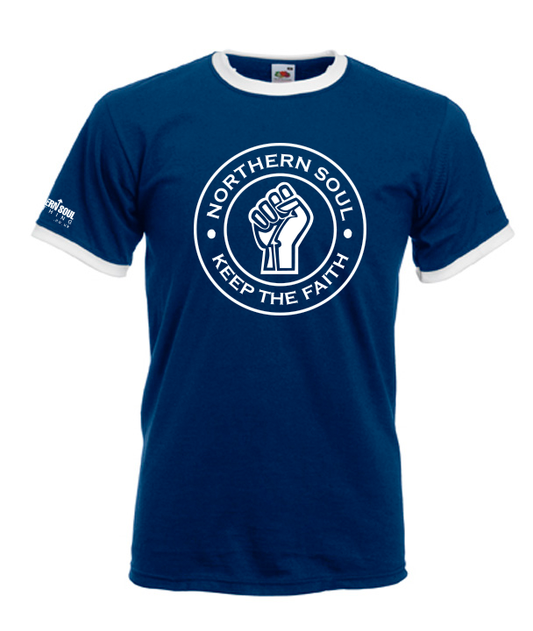 Navy Blue & White Large Front Print Ringer Tee