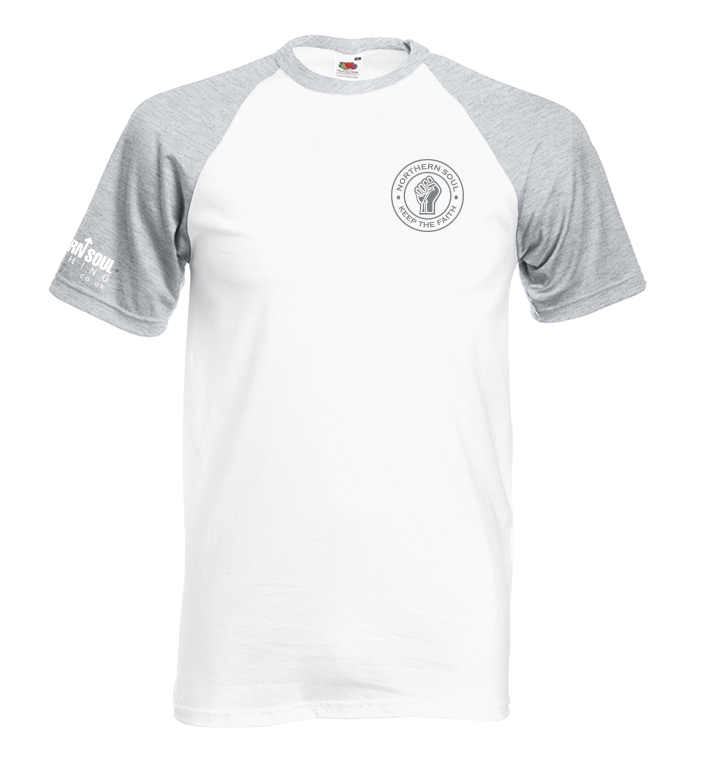 White & Light Grey Small LHB Print Baseball Tee