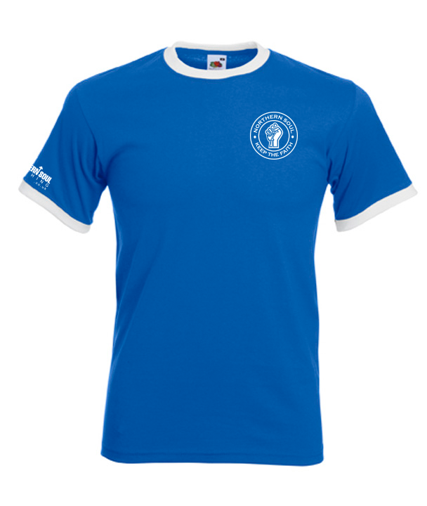 Light Blue and White Small & Large Print Ringer Tee