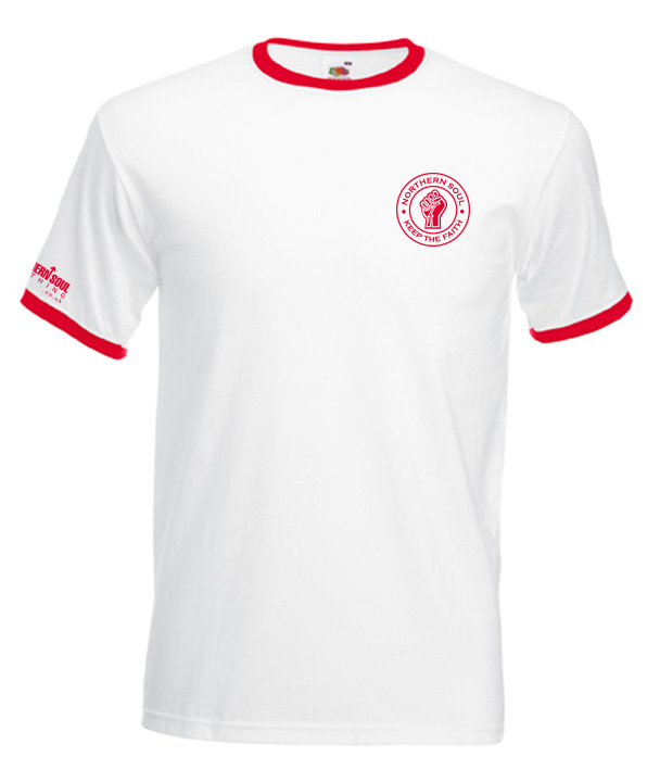 White & Red Small LHB Print Ringer Tee