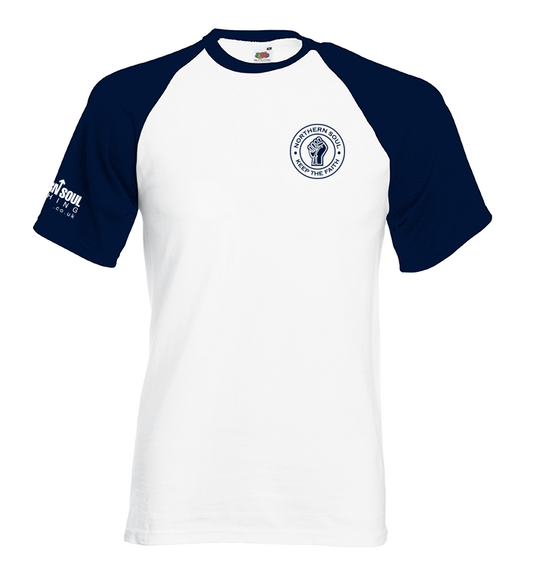 Navy Blue & White Small Print LHB Baseball Tee