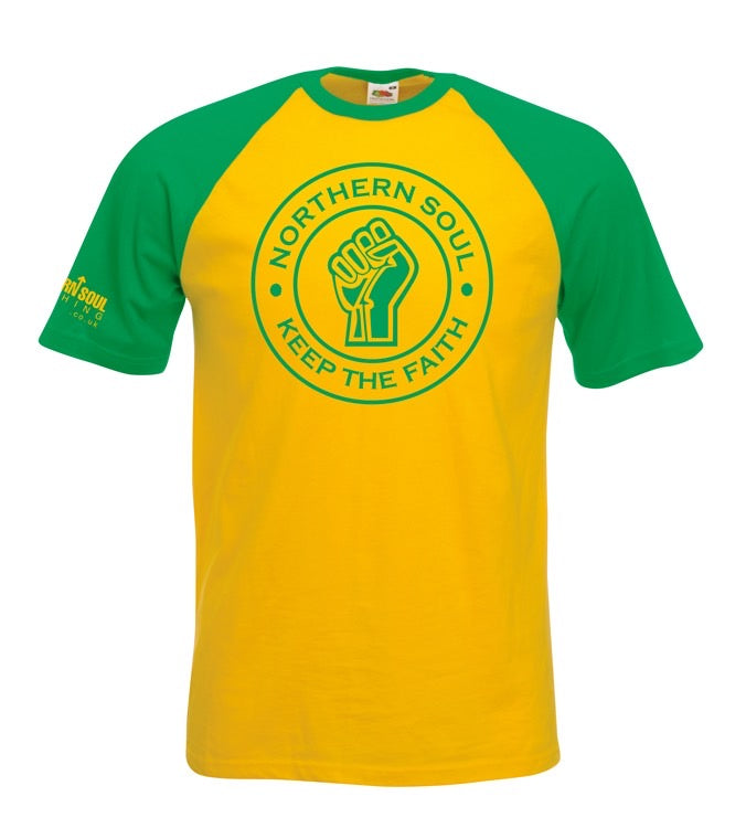 Yellow & Green Large Front Print Baseball Tee