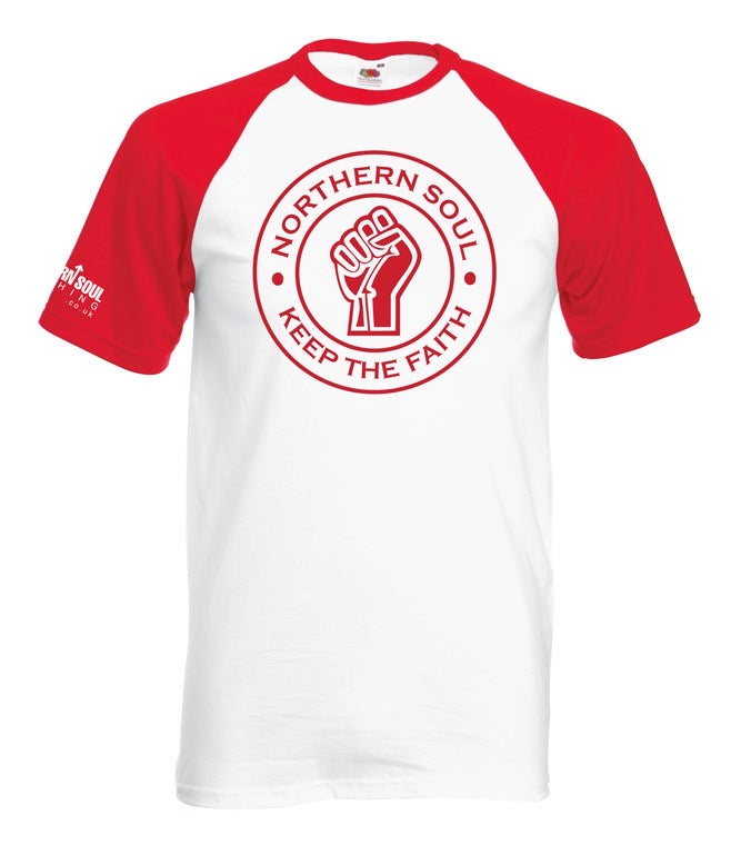 White & Red Large Front  Print Baseball Tee