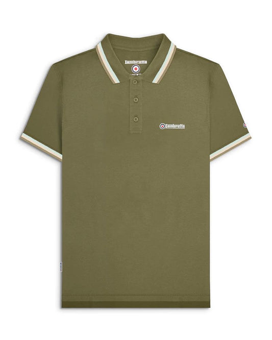 Lambretta Tipped Polo Shirt Khaki/White/Navy/Gold Retro Target