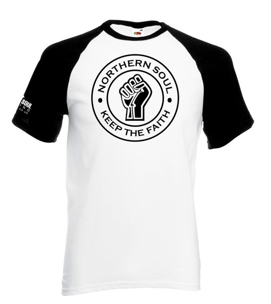 White & Black Large Front Print Baseball Tee