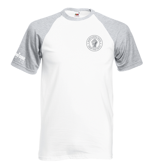 White & Light Grey Small LHB Print Baseball Tee