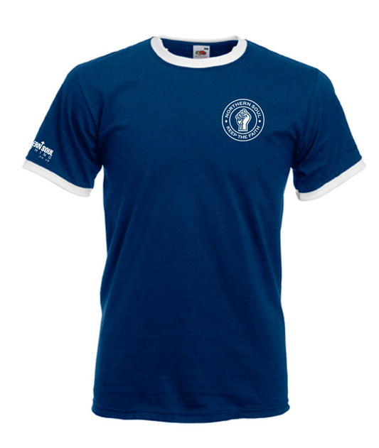 Navy Blue & White Small Print Ringer Tee